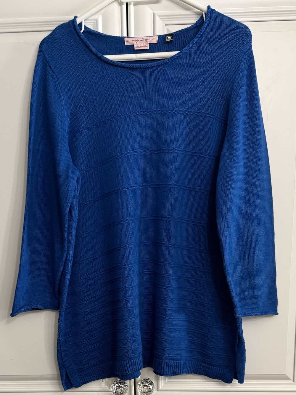 In Every Story Royal Blue 3/4 Sleeve Scoop Neck Textured Ribbed Tunic Sweater L